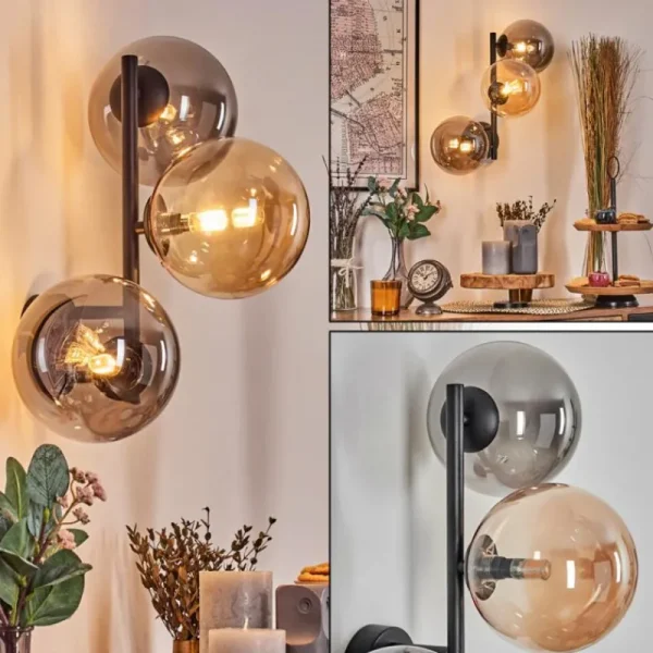 hofstein Chehalis Boule lumineuse, Applique murale Ambre, Fumé, 3 lumières* Lampes Modernes