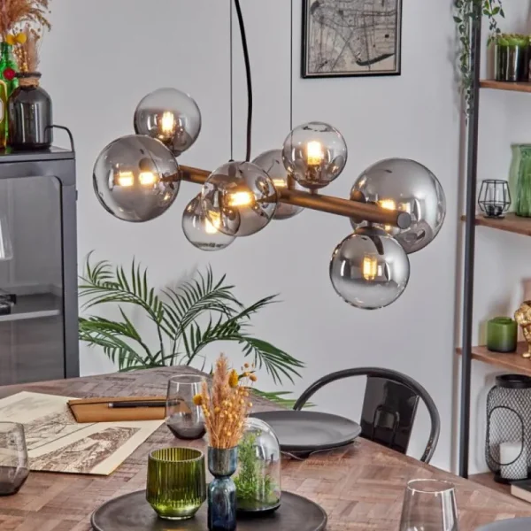 hofstein Chehalis Boule lumineuse, Suspension Clair, Fumé, 8 lumières* Lampes Modernes