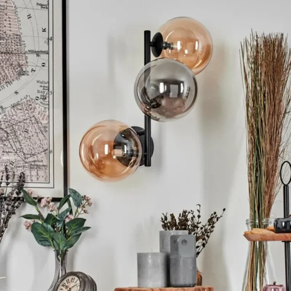 hofstein Chehalis Boule lumineuse, Applique murale Ambre, Fumé, 3 lumières* Lampes Modernes