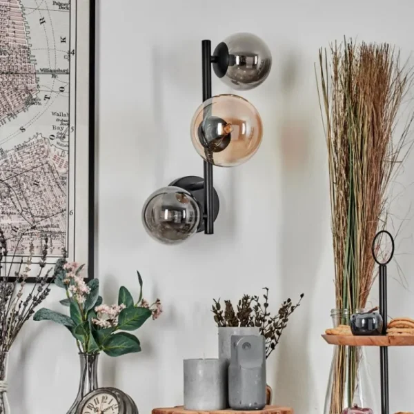 hofstein Chehalis Boule lumineuse, Applique murale 23 cm Ambre, Fumé, 3 lumières* Lampes Modernes