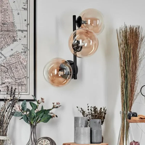 hofstein Chehalis Boule lumineuse, Applique murale 33 cm Ambre, Clair, 3 lumières* Lampes En Verre