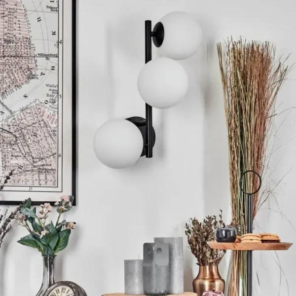 hofstein Chehalis Boule lumineuse, Applique murale 28 cm Blanc, 3 lumières* Lampes En Verre