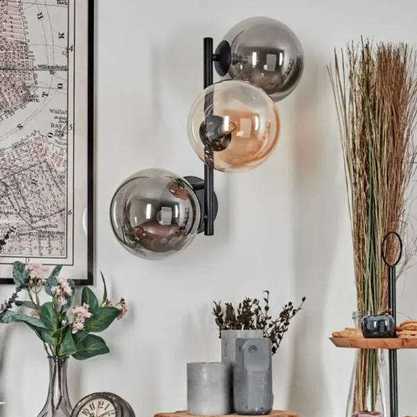 hofstein Chehalis Boule lumineuse, Applique murale Ambre, Fumé, 3 lumières* Lampes Modernes
