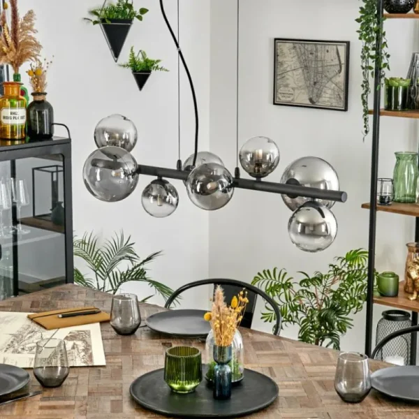 hofstein Chehalis Boule lumineuse, Suspension Clair, Fumé, 8 lumières* Lampes Modernes