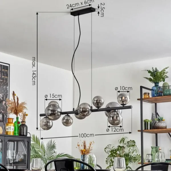 hofstein Chehalis Boule lumineuse, Suspension Fumé, 10 lumières* Lampes Modernes