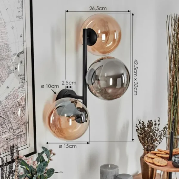 hofstein Chehalis Boule lumineuse, Applique murale Ambre, Fumé, 3 lumières* Lampes Modernes