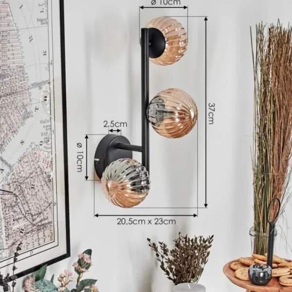 hofstein Chehalis Boule lumineuse, Applique murale Ambre, 3 lumières* Lampes Modernes