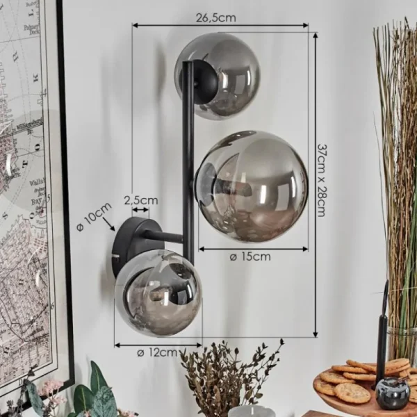 hofstein Chehalis Boule lumineuse, Applique murale 23 cm Fumé, 3 lumières* Lampes Modernes