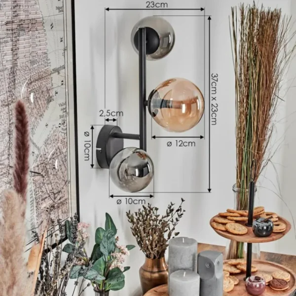 hofstein Chehalis Boule lumineuse, Applique murale 23 cm Ambre, Fumé, 3 lumières* Lampes Modernes