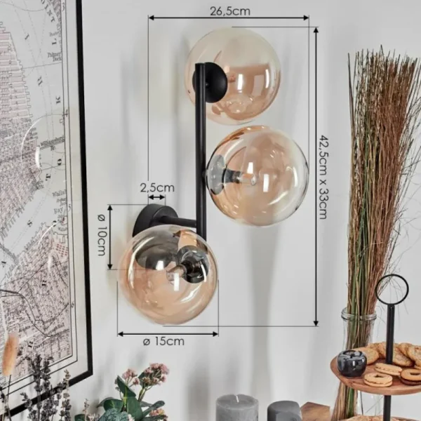 hofstein Chehalis Boule lumineuse, Applique murale 33 cm Ambre, Clair, 3 lumières* Lampes En Verre