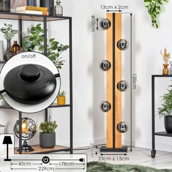 hofstein Chehalis Boule lumineuse, Lampadaire Écru, Noir, 6 lumières* Lampes Modernes
