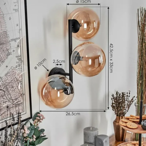 hofstein Chehalis Boule lumineuse Ambre, 3 lumières* Lampes En Verre