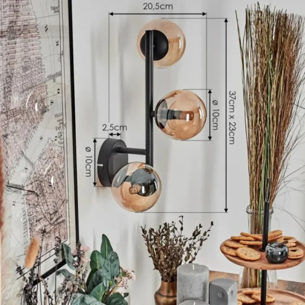 hofstein Chehalis Boule lumineuse, Applique murale Ambre, 3 lumières* Lampes En Verre