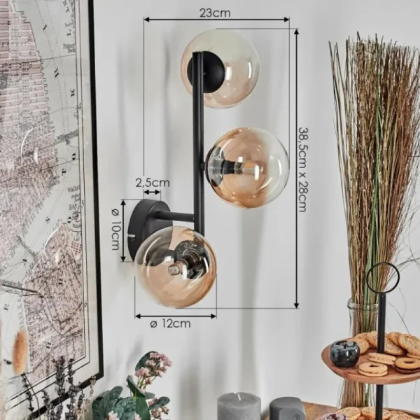hofstein Chehalis Boule lumineuse, Applique murale Ambre, Clair, 3 lumières* Lampes En Verre