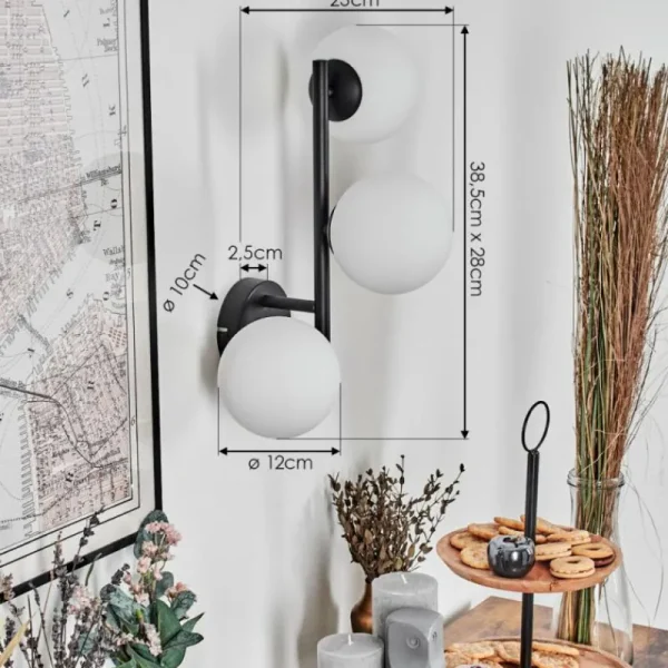 hofstein Chehalis Boule lumineuse, Applique murale 28 cm Blanc, 3 lumières* Lampes En Verre