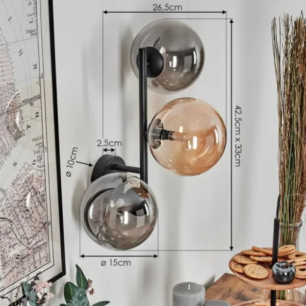 hofstein Chehalis Boule lumineuse, Applique murale Ambre, Fumé, 3 lumières* Lampes Modernes