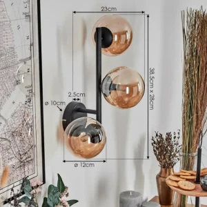 hofstein Chehalis Boule lumineuse, Applique murale Ambre, 3 lumières* Lampes En Verre