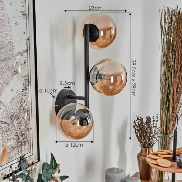 hofstein Chehalis Boule lumineuse, Applique murale Ambre, 3 lumières* Lampes En Verre