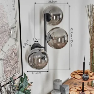 hofstein Chehalis Boule lumineuse, Applique murale Fumé, 3 lumières* Lampes Modernes