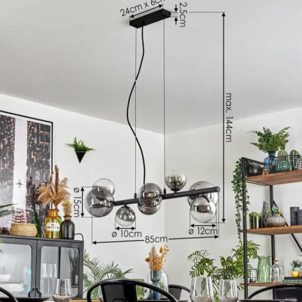 hofstein Chehalis Boule lumineuse, Suspension Clair, Fumé, 8 lumières* Lampes Modernes