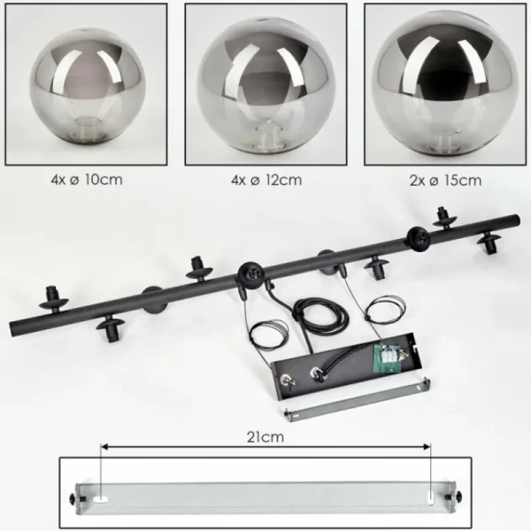 hofstein Chehalis Boule lumineuse, Suspension Fumé, 10 lumières* Lampes Modernes