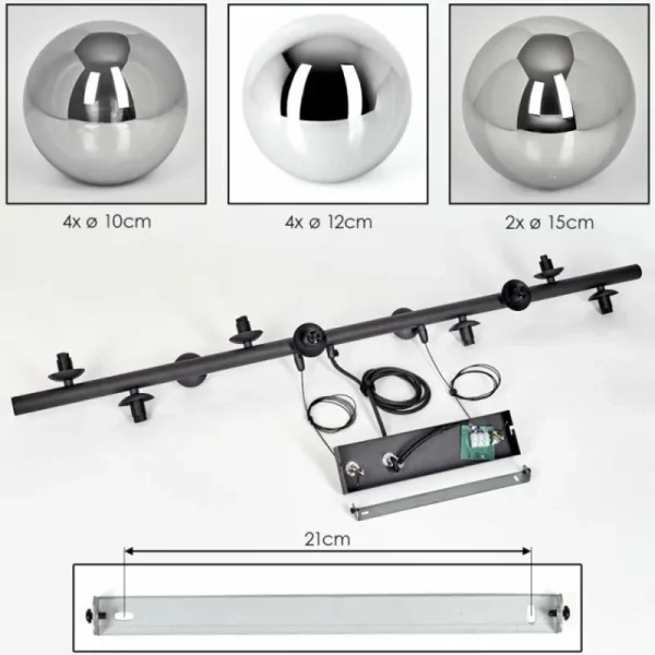 hofstein Chehalis Boule lumineuse, Suspension Chrome, Fumé, 10 lumières* Lampes Modernes