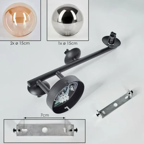 hofstein Chehalis Boule lumineuse, Applique murale Ambre, Fumé, 3 lumières* Lampes Modernes