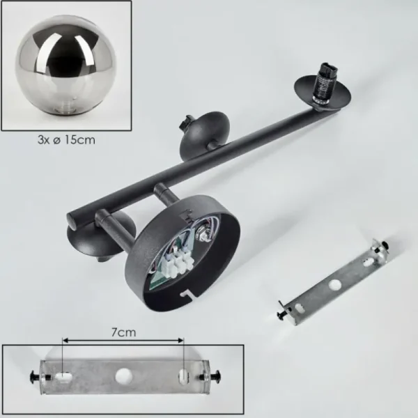 hofstein Chehalis Boule lumineuse, Applique murale Fumé, 3 lumières* Lampes Modernes