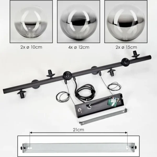 hofstein Chehalis Boule lumineuse, Suspension Clair, Fumé, 8 lumières* Lampes Modernes