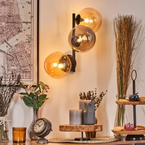 hofstein Chehalis Boule lumineuse, Applique murale Ambre, Fumé, 3 lumières* Lampes Modernes