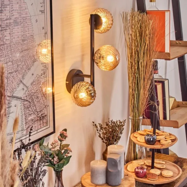 hofstein Chehalis Boule lumineuse, Applique murale Ambre, 3 lumières* Lampes Modernes