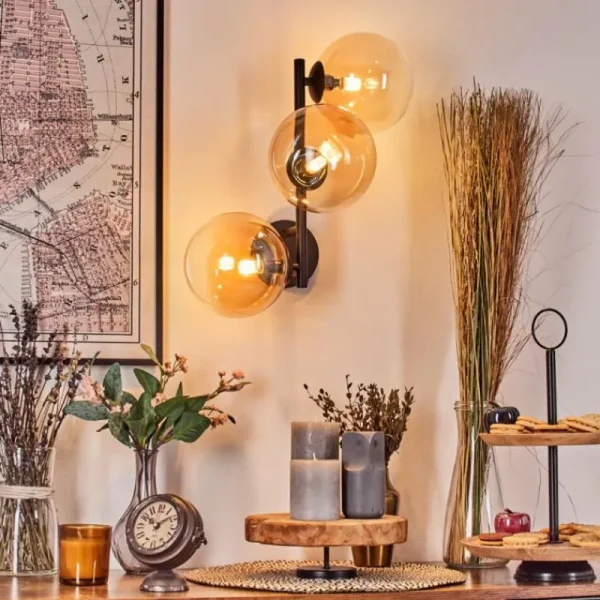 hofstein Chehalis Boule lumineuse, Applique murale 33 cm Ambre, Clair, 3 lumières* Lampes En Verre