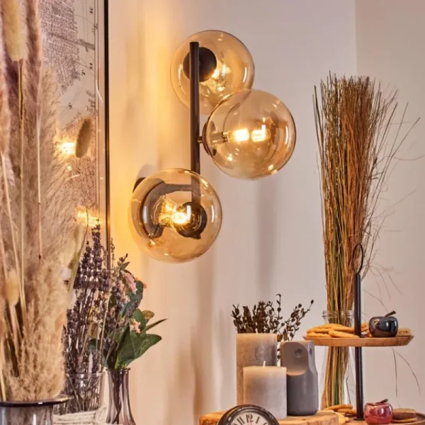 hofstein Chehalis Boule lumineuse Ambre, 3 lumières* Lampes En Verre