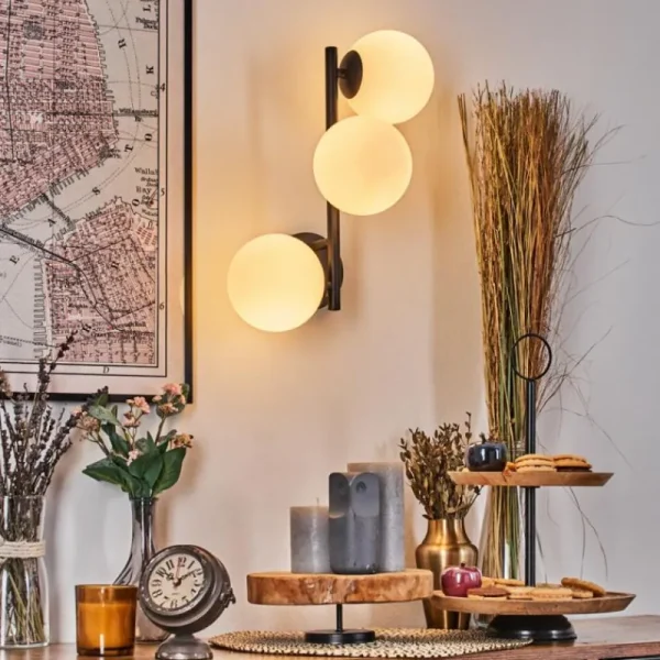 hofstein Chehalis Boule lumineuse, Applique murale 28 cm Blanc, 3 lumières* Lampes En Verre