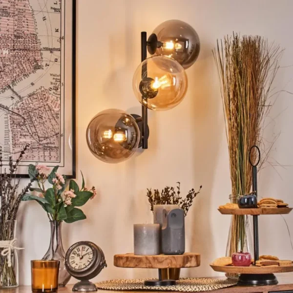 hofstein Chehalis Boule lumineuse, Applique murale Ambre, Fumé, 3 lumières* Lampes Modernes
