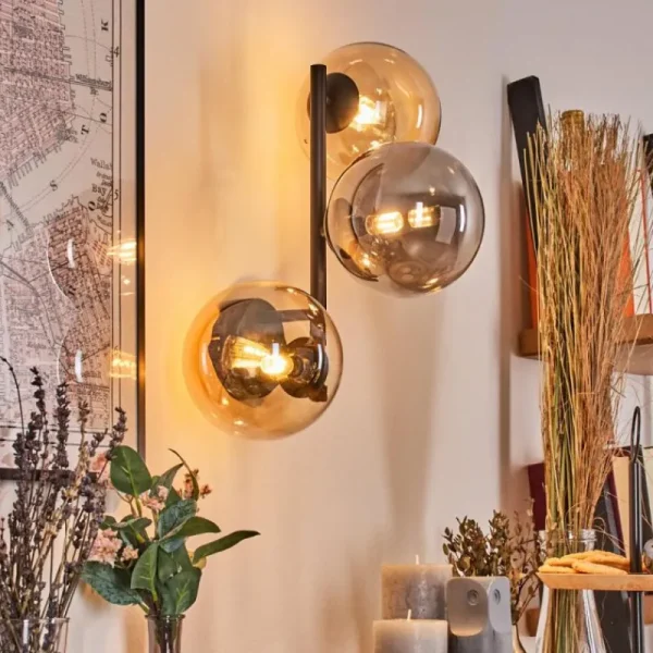 hofstein Chehalis Boule lumineuse, Applique murale Ambre, Fumé, 3 lumières* Lampes Modernes