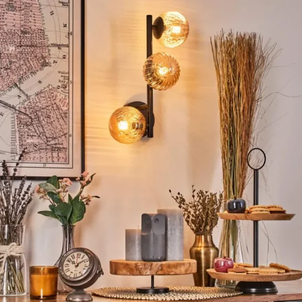 hofstein Chehalis Boule lumineuse, Applique murale Ambre, 3 lumières* Lampes Modernes