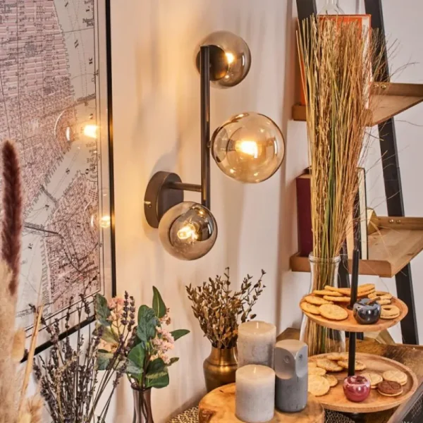 hofstein Chehalis Boule lumineuse, Applique murale 23 cm Ambre, Fumé, 3 lumières* Lampes Modernes
