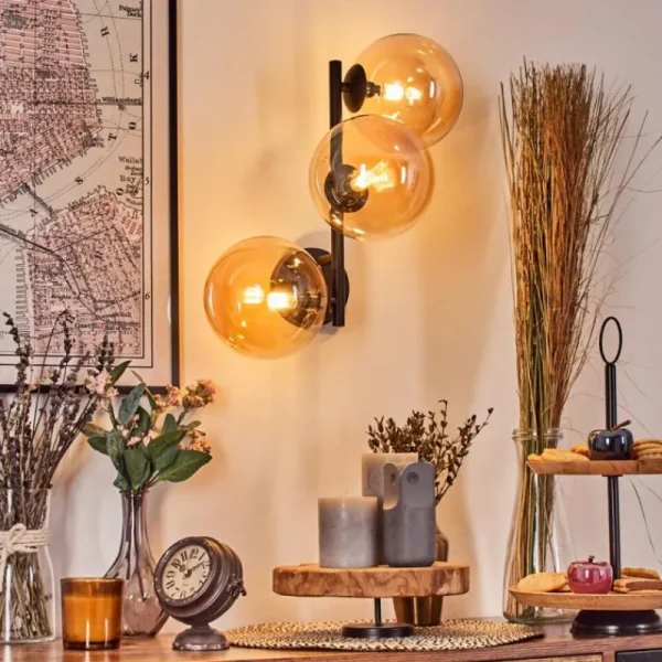 hofstein Chehalis Boule lumineuse Ambre, 3 lumières* Lampes En Verre