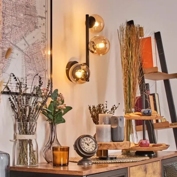 hofstein Chehalis Boule lumineuse, Applique murale Ambre, 3 lumières* Lampes En Verre