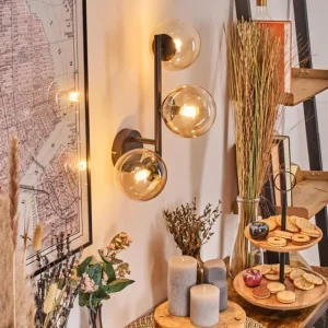 hofstein Chehalis Boule lumineuse, Applique murale Ambre, Clair, 3 lumières* Lampes En Verre