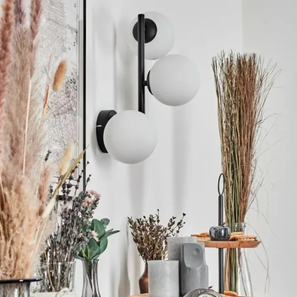 hofstein Chehalis Boule lumineuse, Applique murale 28 cm Blanc, 3 lumières* Lampes En Verre
