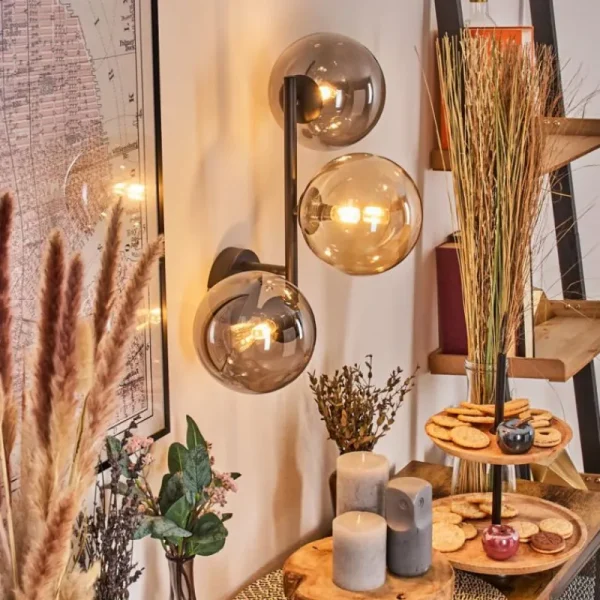 hofstein Chehalis Boule lumineuse, Applique murale Ambre, Fumé, 3 lumières* Lampes Modernes