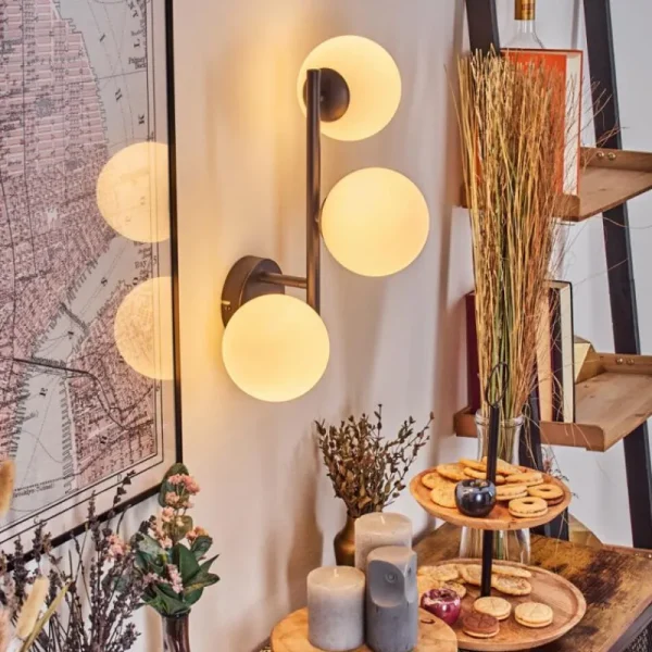 hofstein Chehalis Boule lumineuse, Applique murale 28 cm Blanc, 3 lumières* Lampes En Verre