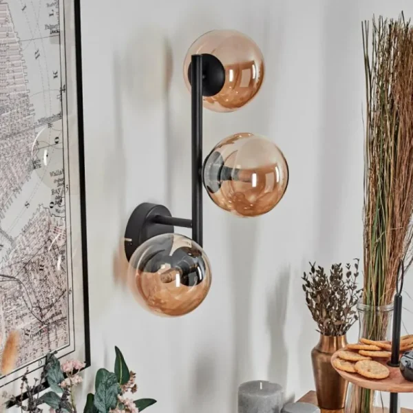 hofstein Chehalis Boule lumineuse, Applique murale Ambre, 3 lumières* Lampes En Verre