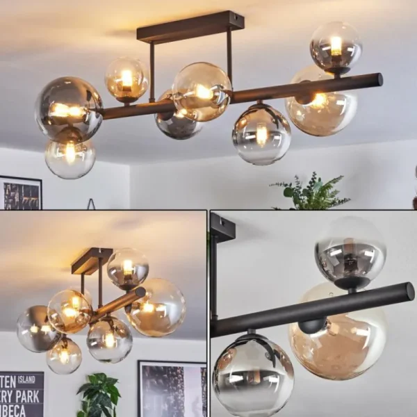 hofstein Chehalis Plafonnier, Boule lumineuse Ambre, Clair, Fumé, 8 lumières* Lampes Modernes