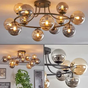 hofstein Chehalis Plafonnier, Boule lumineuse 76 cm Ambre, Fumé, 12 lumières* Lampes Modernes