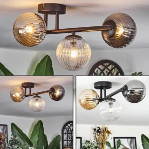 hofstein Chehalis Plafonnier, Boule lumineuse Ambre, Clair, Fumé, 3 lumières* Lampes Modernes