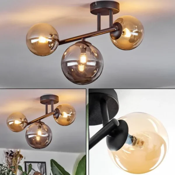 hofstein Chehalis Plafonnier, Boule lumineuse Ambre, Fumé, 3 lumières* Lampes Modernes
