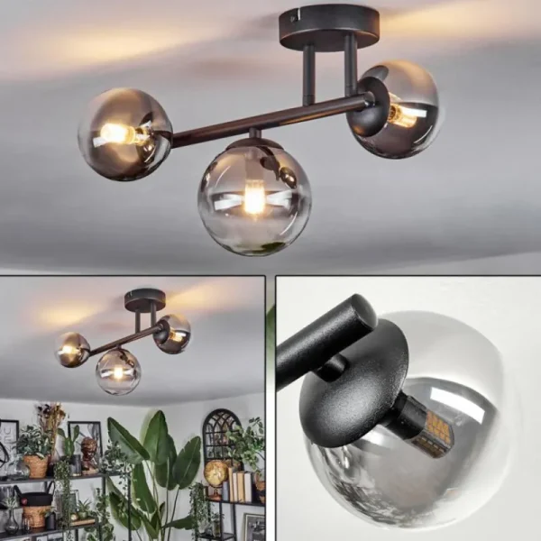 hofstein Chehalis Plafonnier, Boule lumineuse Clair, Fumé, 3 lumières* Lampes Modernes